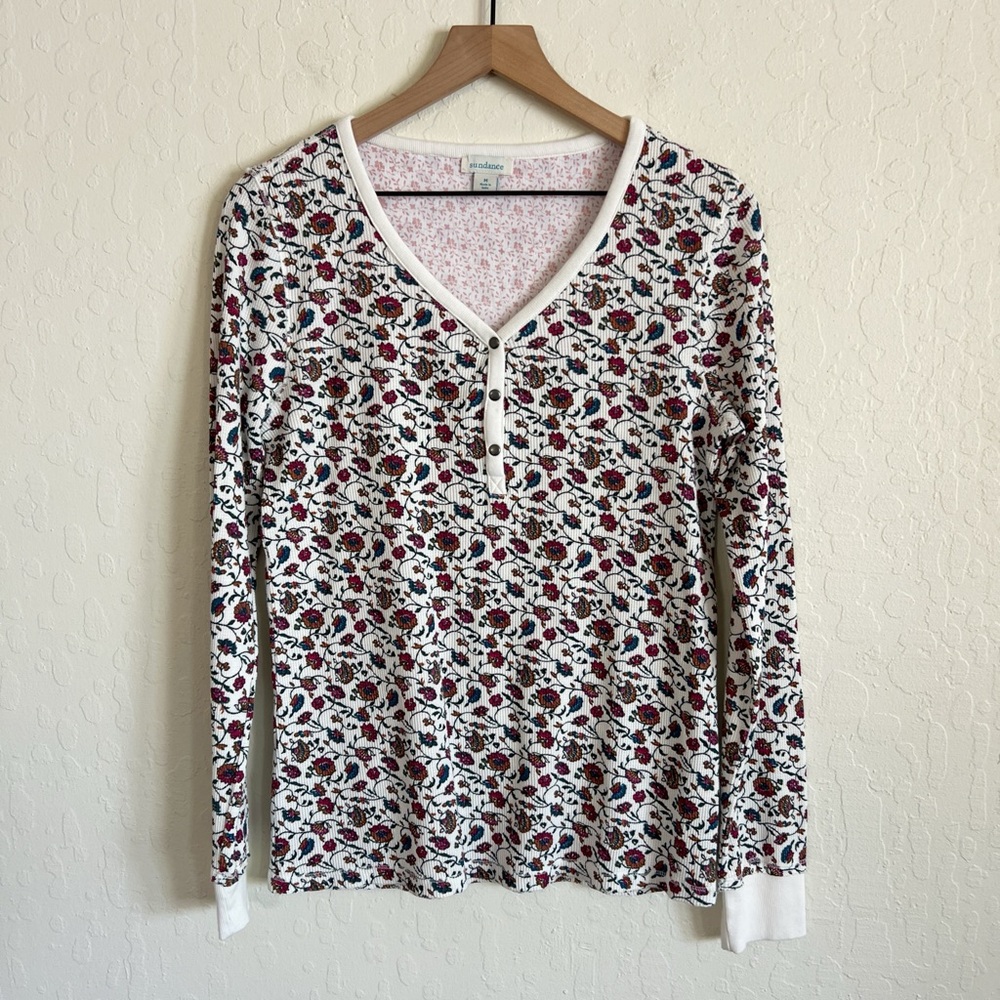 Sundance Floral Waffle Thermal Pajama Set Long Henley Shirt Jogger Pants Medium - Picture 4 of 11